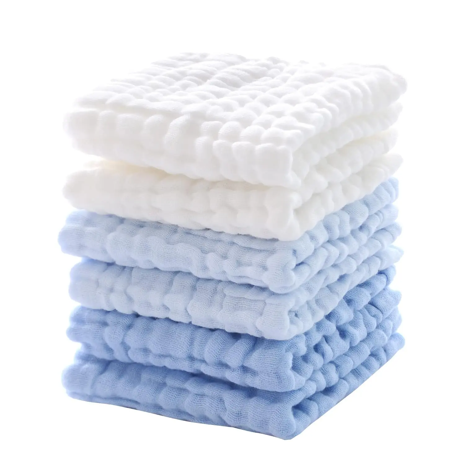 Baby Washcloths - Soft Face Cloths  Newborn, Absorbent Bath Wipes, Burp Cloths or Towels, Baby Registry as Shower. Pack of 6-12x12 inches (Blue)