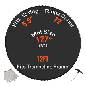 VEVOR Replacement Trampoline Mat, Jumping Mat Fits 12ft Frame, Universal Jumping Mat for 12ft Round Trampoline, Reinforce UV-Resistant Mat with Spring Tool Durable V-Rings, Fit 5.5" Spring Length