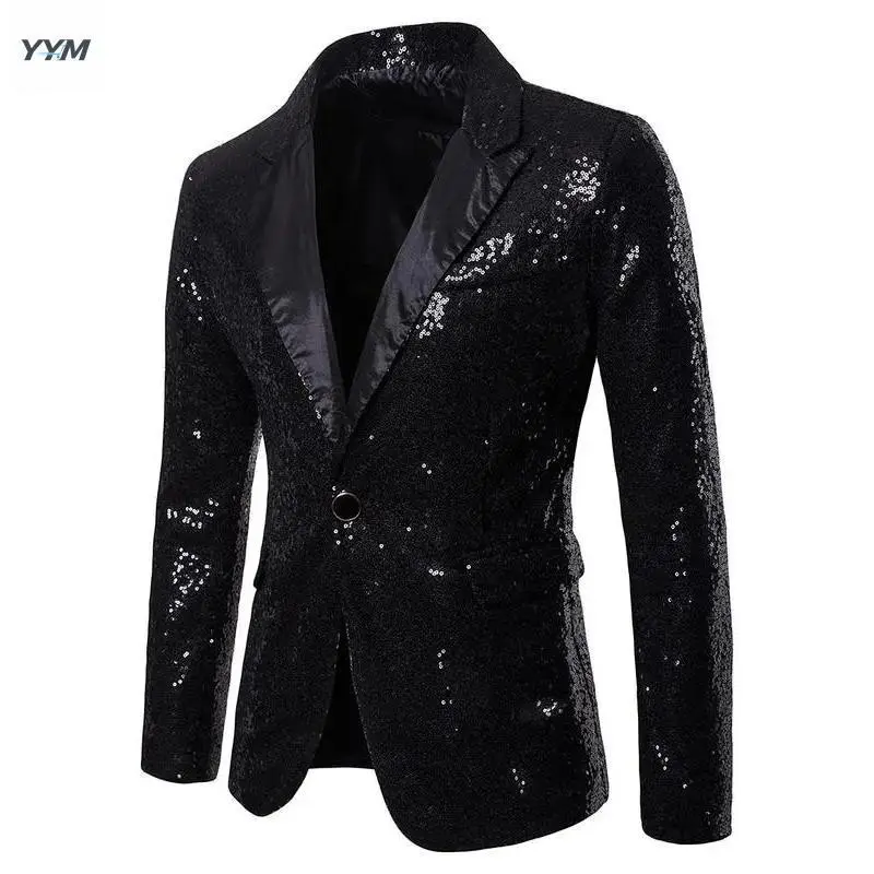 YYM Men's Glitter Contrast Sequins Button Blazer, Slim Fit Long Sleeve Suit Jacket Party, Formal Occasions, All Seasons Menswear