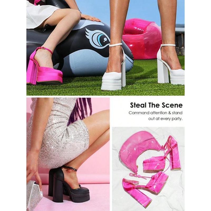 (New)Women High Chunky Platform Closed Toe Block Heels Square Toe Ankle Strap Dress Wedding Party Prom Pumps Shoes Halloween Christmas Fall