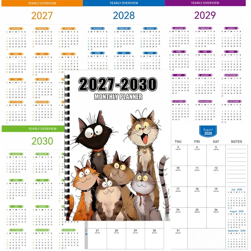 1-Year 1-5 Year (2026-2030) Monthly Planner Spiral Notebook - Cute Cat Theme Organizer, Includes Monthly Calendar and To-Do List, Perfect for Cat Lovers, Convenient for Home or Office, Great Gift for Pet Owners, Roommates, or Birthdays