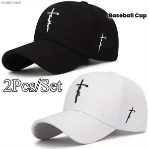 2PCS Cross Embroidered Baseball Caps for Women & Men, Vintage Duckbill Dad Hat Set, Breathable Adjustable Trucker Cap, Lightweight Streetwear Sports Hat for Running, Travel, Outdoor Activities and Daily Wear