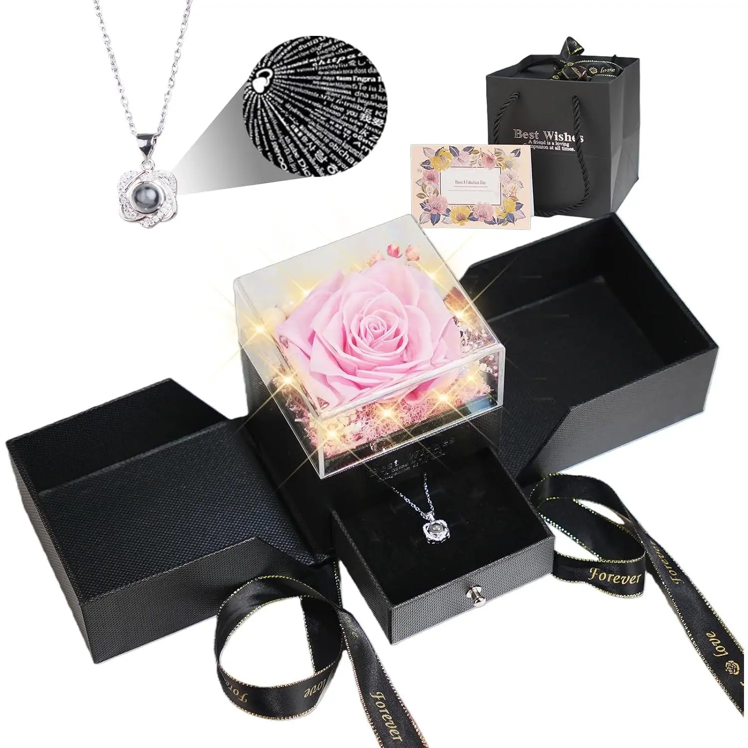 Preserved Red Real Rose  with I Love You Necklace Eternal    for Women Her Mom Wife Girlfriend Grandma  Valentines  Day, Birthday, Christmas Anniversary ()