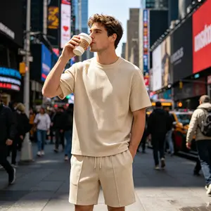 Men'S Summer Casual Sports Suit 2-Piece Texture Set Jacquard Texture Fabric Breathable Round Neck TEE T-Shirt & Shorts Formal Tropical Man Top Suits Menswear Clothes Crewneck Shortsleeve Suitable For Daily athleisure sportswear sporty gym loose-fit