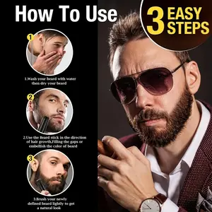 Men's 4 Color Beard Pencil Filler, Dual-Ended Beard Stick and Brush, Waterproof Beard Pen and Brush, Long-Lasting Natural Makeup