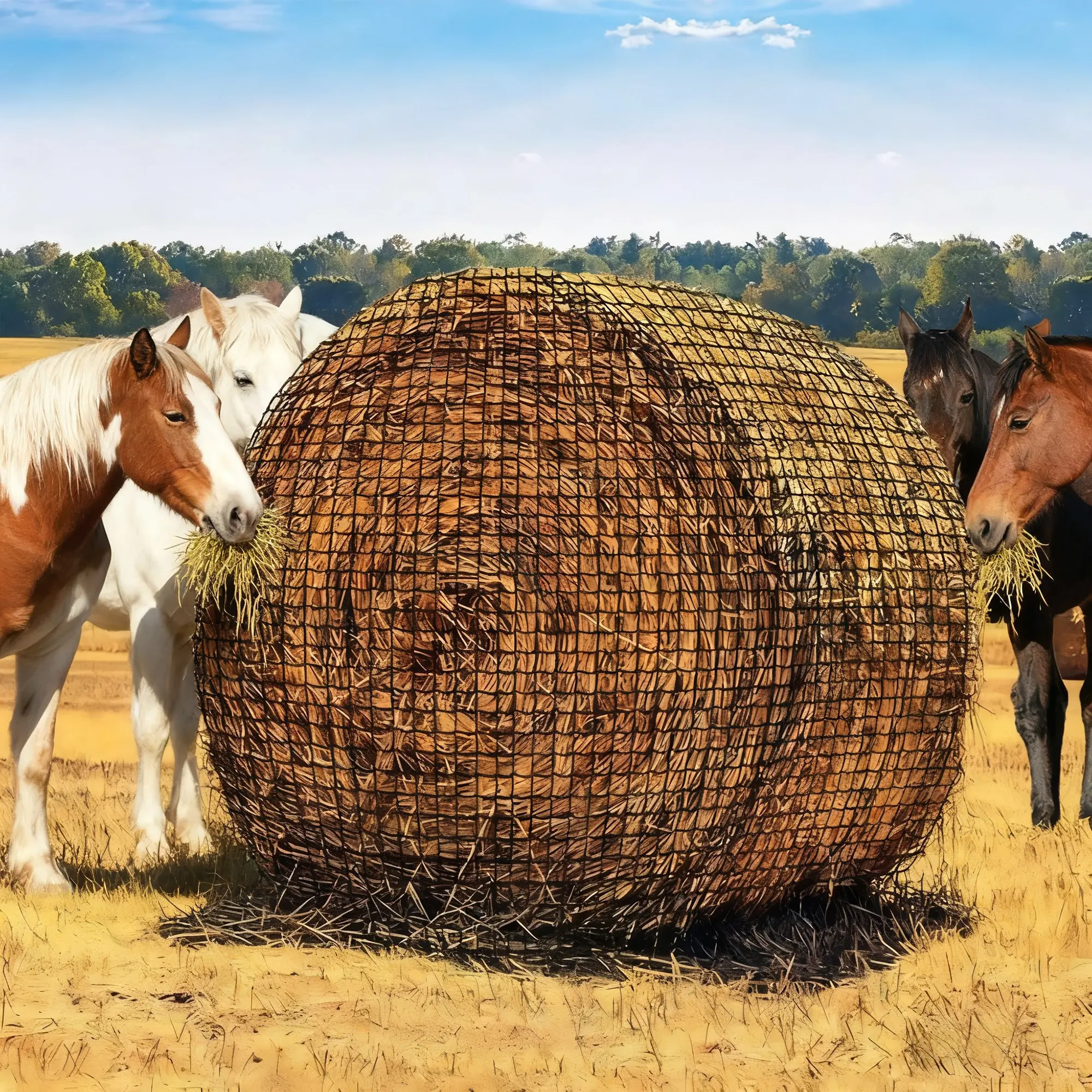 Slow Feed Round Bale Hay Net with 2" Mesh, Heavy Duty Knotless Nylon Feeder for Horses Cattle Sheep & Livestock