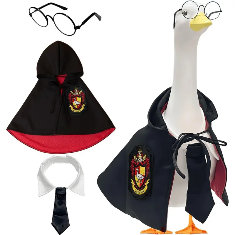 Holiday porch goose mascot costume featuring a 23 inch magical goose statue, suitable for Halloween carnival parties, with Glasses