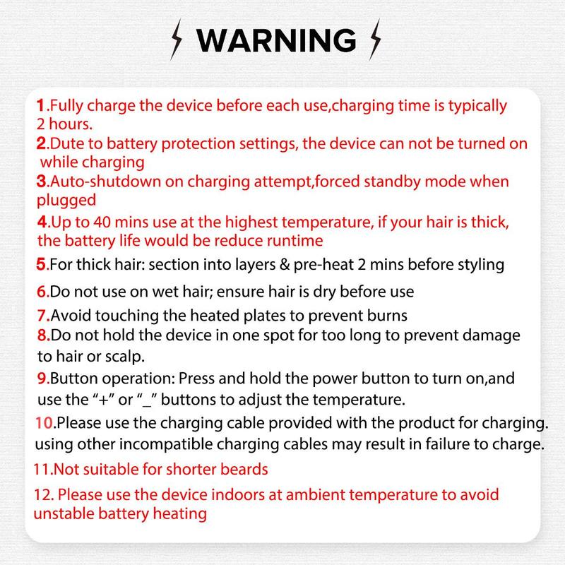 Portable Cordless Hair Straightener, Hair Straightening Iron, USB Rechargeable Hair Straightening Comb, 2-in-1 Hair Styling Tool for Home, Office and School