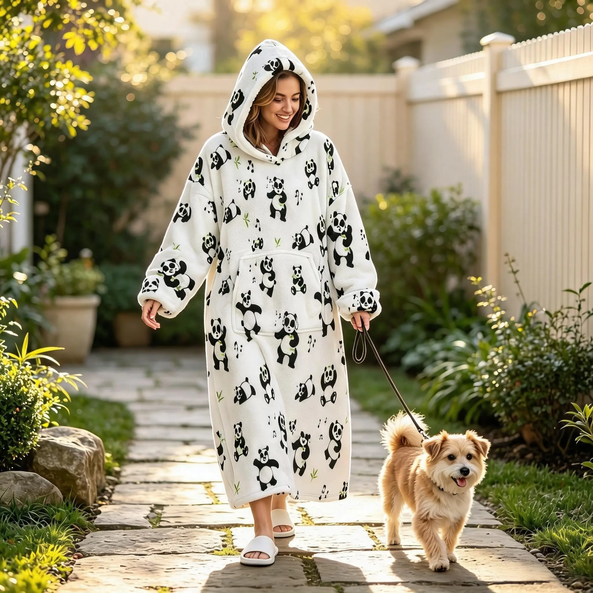 Cute Music Panda Print Wearable Blanket, Soft and Cozy Hooded Design, Perfect Gift for Family and Friends, Ideal for Birthdays and Holidays