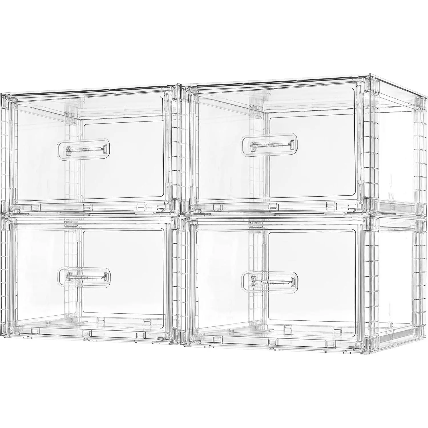 4 Pack Clear Stackable Closet Storage Drawers 15QT, Medium Easily Assemble Closet Organizers,Plastic Storage Bins for Bathroom,Cabinet,Kitchen Pantry,Under Sink Organization