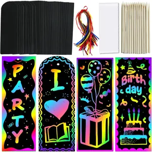 Scratch Paper Art Bookmarks Kids: 36 Set Magic Rainbow DIY Art Craft Paper Bookmark Gift Tag Party Favor Goodie Bags Stuffers Pack Activity Bulk Making Kit for Boys Girls Birthday Game Classroomfidget toys