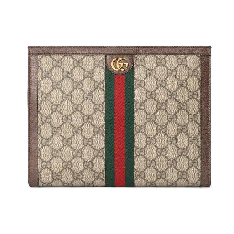 Gucci Ophidia Logo-Embossed Canvas and Leather Clutch Bag for Women, Ebony and Brown