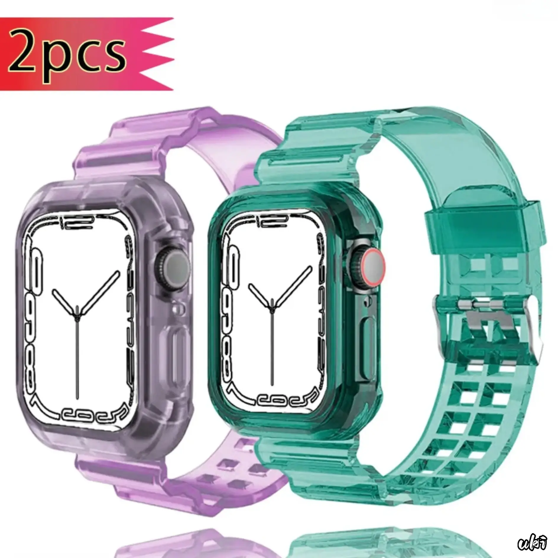 2-Pack Colorful Clear Glacier Integrated Watch Bands For Apple Watch, Compatible Series 1–11 Ultra 2 Ultra 3 Sizes 38–49Mm, Trendy Transparent Summer Strap For Daily Outfit Rotation