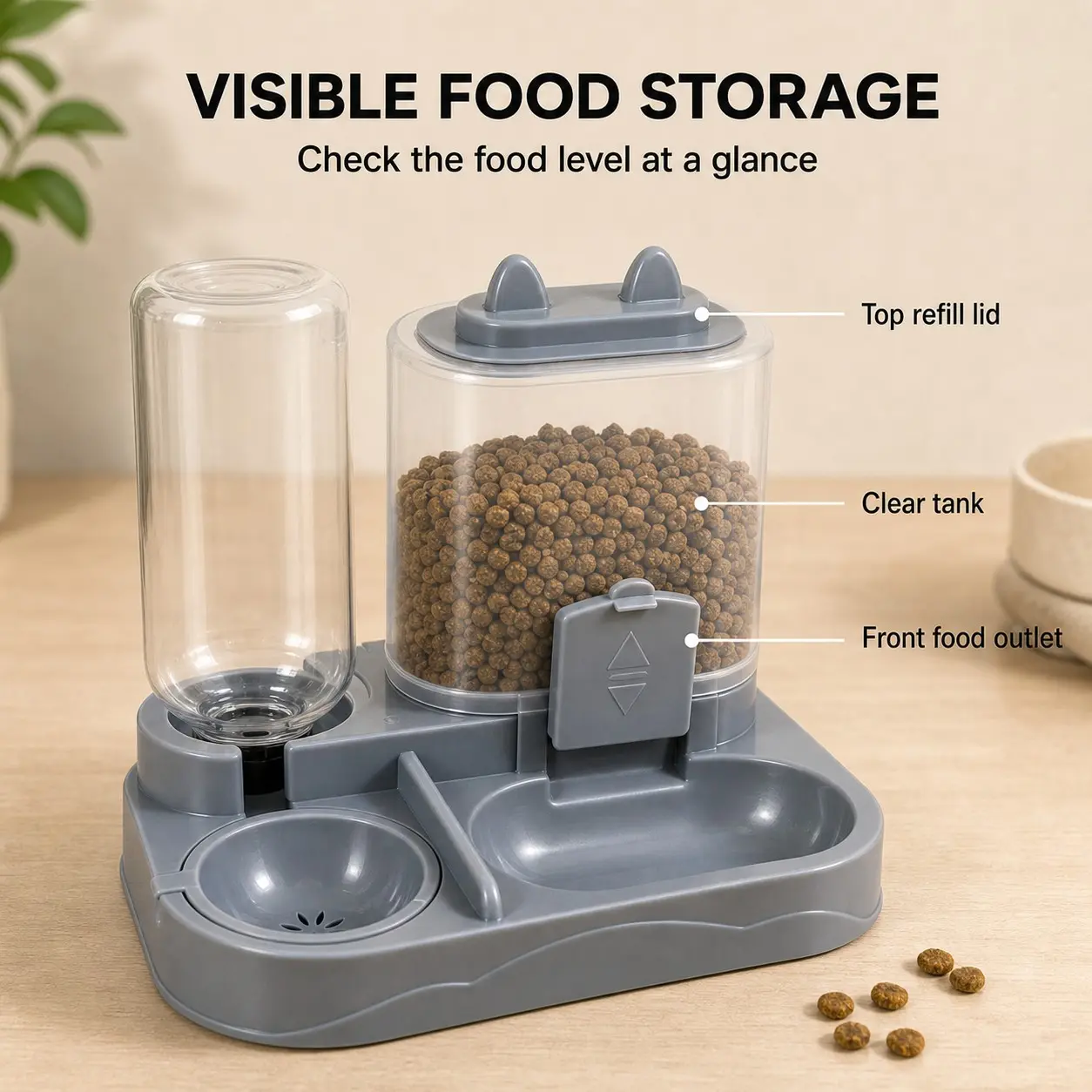 2-in-1 Large-Capacity Automatic Cat Feeder & Water Dispenser, Food Feeders, Transparent Design, Ideal for Indoor Pets' Hydration & Healthy Diet, Battery-Free, Worry-Free for Travel, Suitable for Cats & Dogs (Model: DM638)
