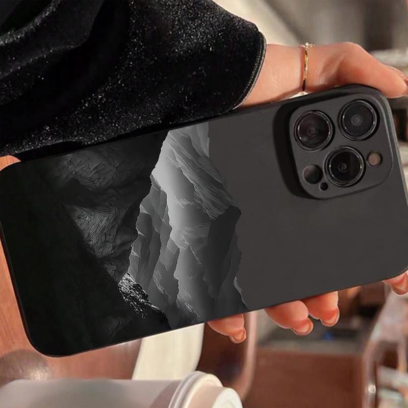 Creative Cube Black Brand New Colorful Mountain Scene Pattern TPU Shockproof Full Coverage Precision Hole Protective Case, Suitable for iPhone 17/16/15/14/13/12/11 PRO PROMAX PLUS AIR E XS XSMAX, Ideal Gift for Friends and Family, YT40