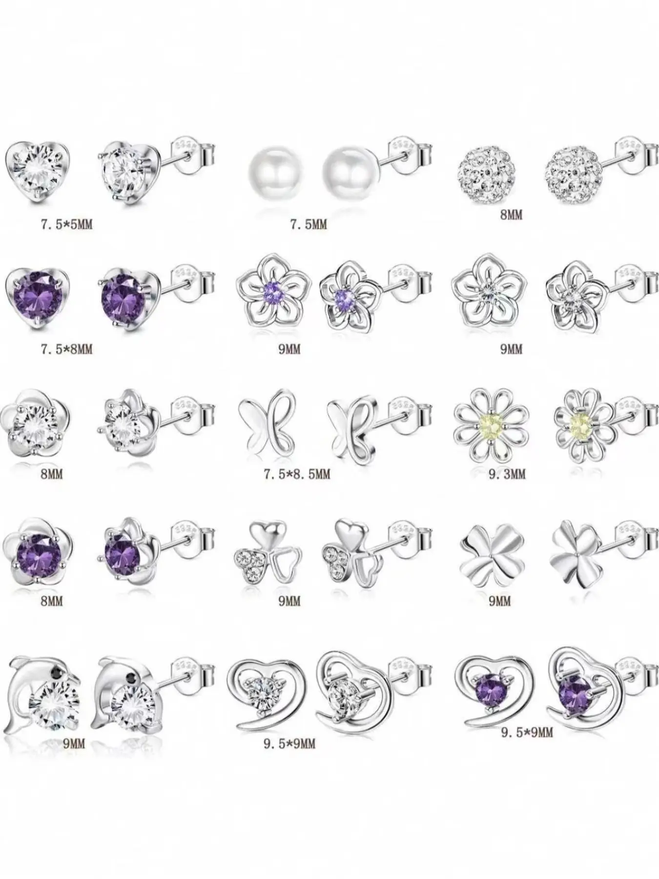 Elegant Silver Color Stud Earrings Set, Plated with Precious Metal, Zinc Alloy Chain Material, All Seasons Jewelry, Random Print Pattern