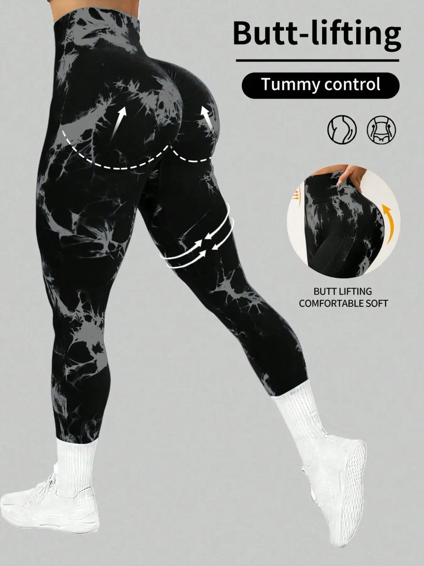 Kf Fashion High-Waisted Skinny Tights, Tie-Dyed Seamless Knitwear, Moisture-Wicking Yoga Pants, All-Season Sportswear for Women