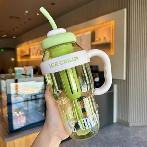 Summer Ice Cup High Aesthetic Girl Giant Water Cup, Milk Tea Cup with Straw and Tea Strainer, Large Capacity Plastic Water Bottle