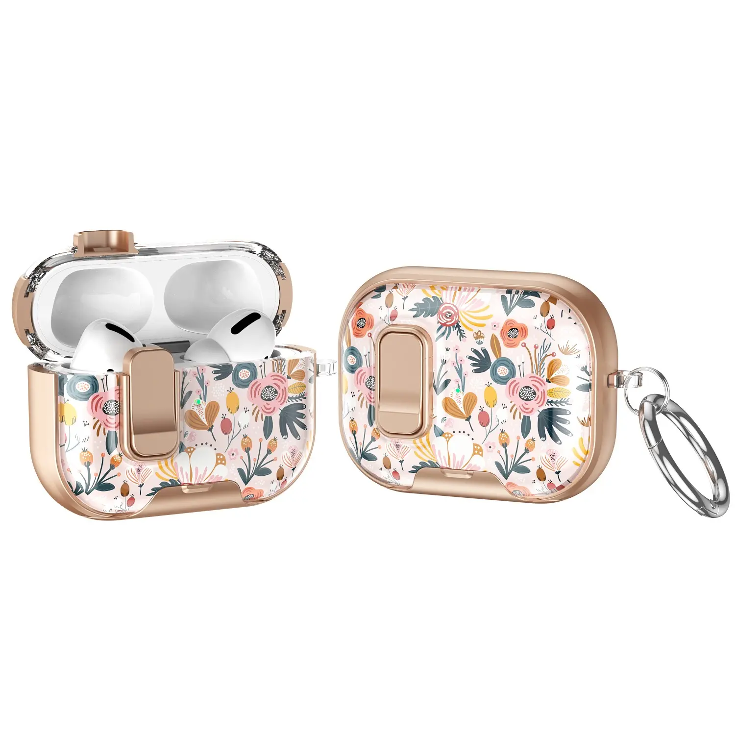 Protective Case for AirPods 4, Palm Flower Pattern, One-Button Safety Lock, Wireless Charging Compatible, Durable Polycarbonate Material