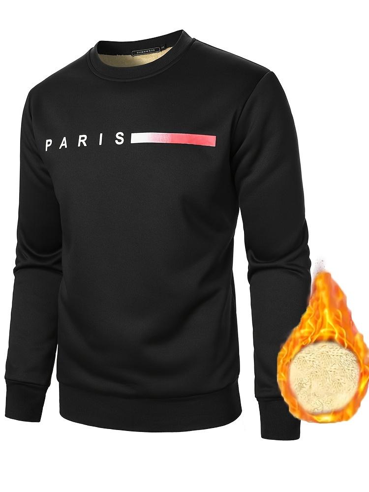 Men's Comfortable Fleece Lined Sweatshirt - Warm Thick Hoodie with "PERSIST" lettering, Round Neck, Long Sleeve, Casual Style, Suitable for Cold Winter Weather