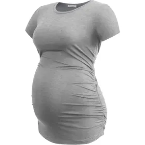Smallshow Women's Maternity Shirt Tops Side Ruched Pregnancy Clothes Summer