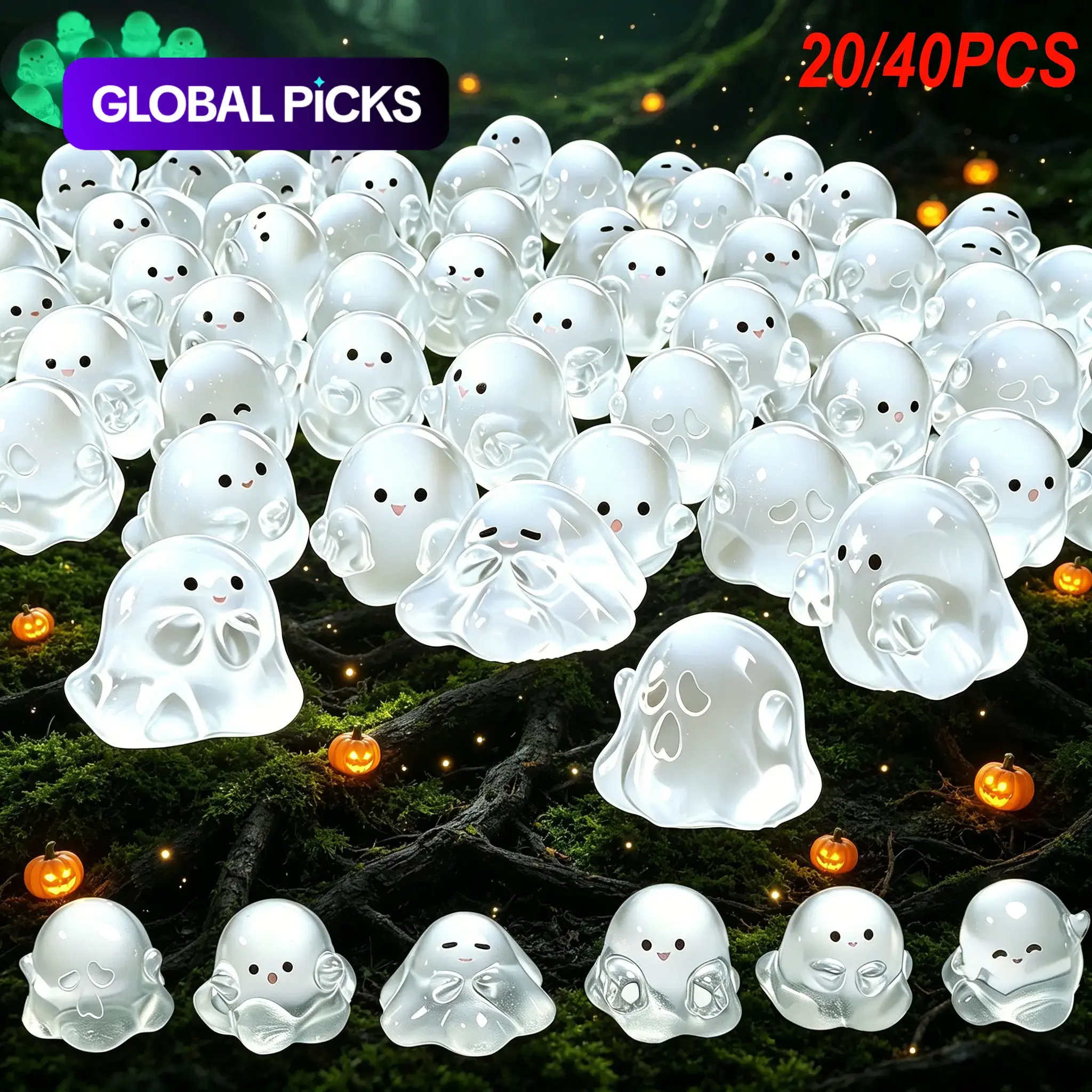20-Count Glow-In-The-Dark Mini Ghost Figurines, Halloween Micro Landscape Decorations, Party Gifts, Figurine Set #GLOBAL PICKS