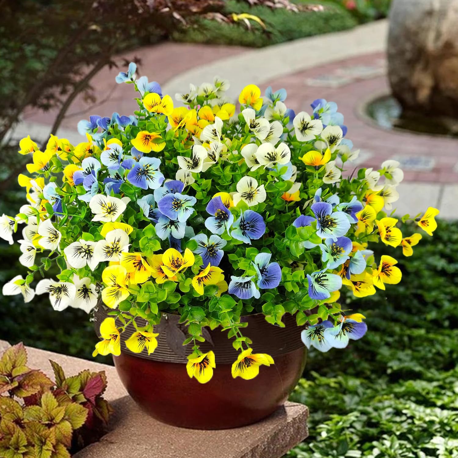 Artificial Pansy Flower, 12pcs/set Fake Silk Pansy, Faux Plastic Plants for Home Outside Garden Planter Front Door Porch Yard Patio Decor, Ornaments