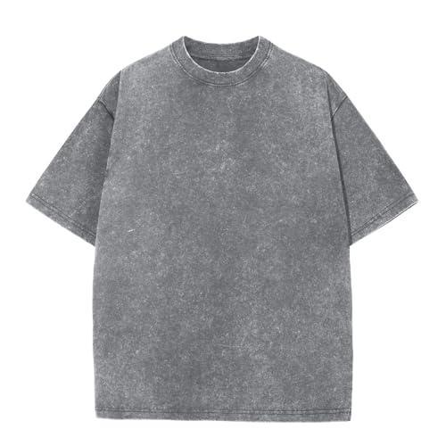 Men's Oversized Cotton T-Shirts Loose Fit Vintage Washed Tee Unisex Short Sleeve Casual Shirts Tops