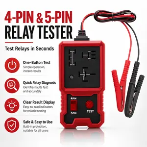 Automotive Relay Tester, 4-Pin & 5-Pin Relay Testing Tool, & Battery Clips, One-Button Car Relay Checker, Clear Result Display