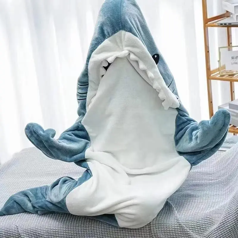 Cartoon Shark Blanket, Checkered Women's Pajamas and Sleeping Bags, Long Robe Shark Breathable Blanket, Megalodon Dress, Adult Home Wear, Comfortable Bathrobe, Suitable for Both Men and Women,Boys & Men gifts