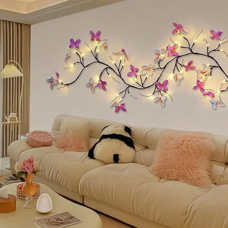 Butterfly Maple Cherry Blossom Willow Vine Light, Decorative LED Light, 30 LED Bendable Artificial Plant Branches, 8 Lighting Modes, Indoor Decor, Holiday Decoration