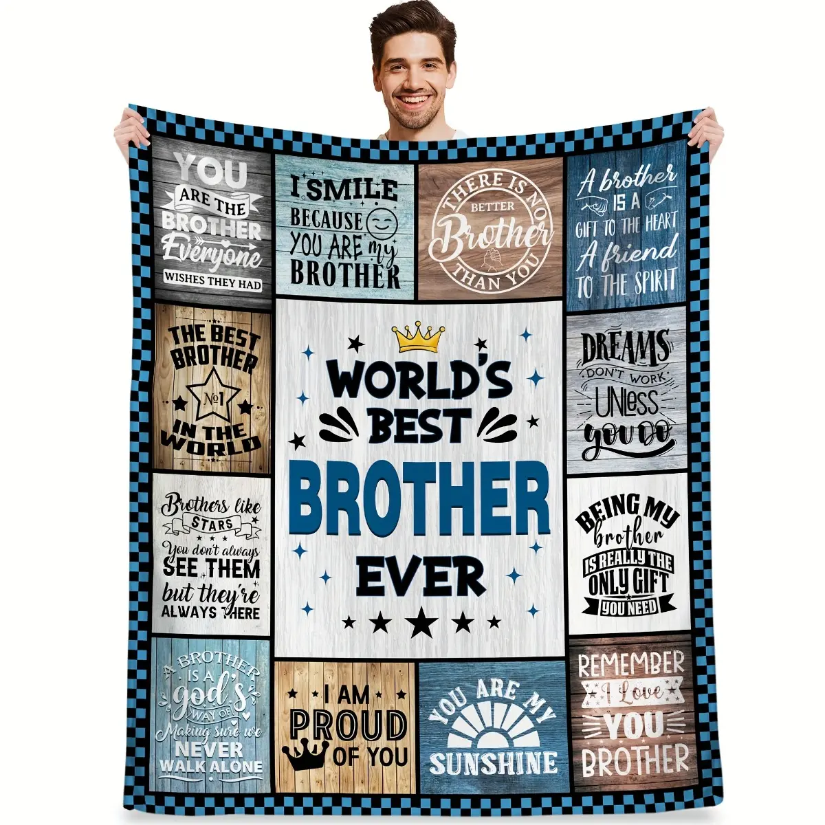 Brother Gift Blanket for Brother from Sister or Brother, World's Best Brother Throw Blanket, Birthday Christmas Father's Day Gift for Brothers, Sentimental Family Blanket for Sofa Bed Bedroom Decor, Cozy Throw Blanket