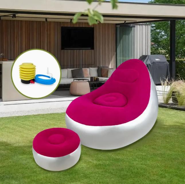 Inflatable Lounge Chair with Footrest Ergonomic Portable Sofa for Indoor & Outdoor Use Folding Couch for Living Room Gaming Office Balcony Travel Camping Inflatable Lounge Chair with Footrest Ergonomic Portable Sofa for Indoor & Outdoor Use Folding Couch for Living Room Gaming Office Balcony Travel Camping