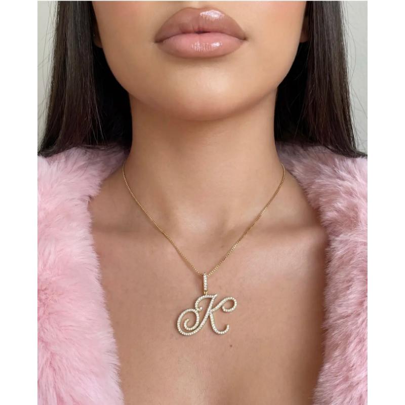 Nova Rose Custom Script Initial Necklace - Personalized Initial Necklace Pendant Jewelry Durable Brass.