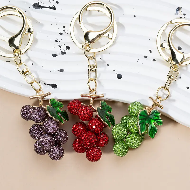 Rhinestone Grape Metal Alloy Keychain, Female Charm with Luxury Look, Portable Size Daily Carry Accessory for Women’s Car, Handbag, Backpack Cartoon Pendant Gift