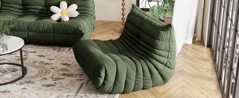 Bean Bag Chair, Fireside Chair, Large Bean Bag Chair for Adults, Bean Bag Chairs for Teens with High-Resilience Foam, Non-Slip Base Floor Lounge Sofa,Living Room (Green, Single)