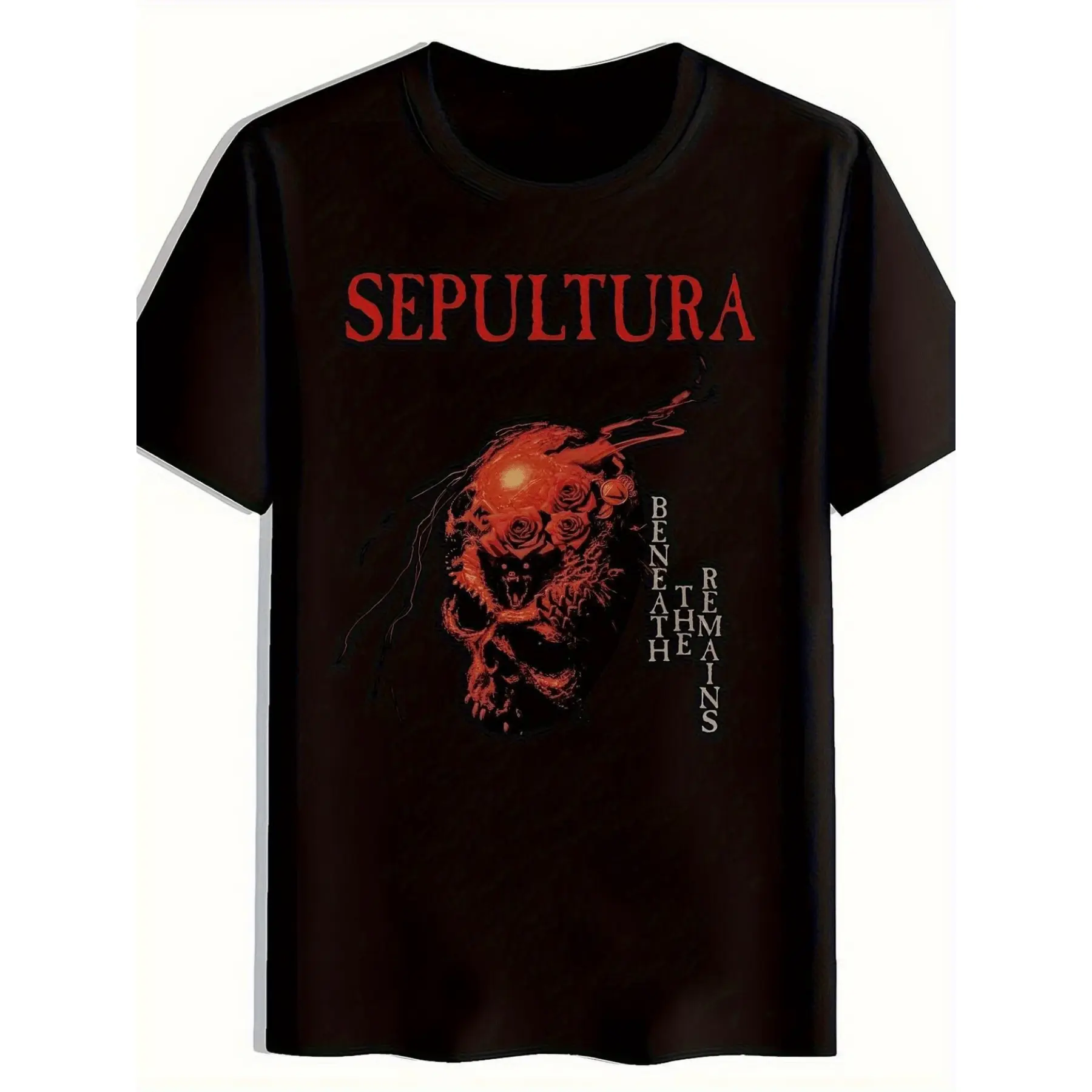 180gMen'S Sepultura Graphic T-Shirt - Retro Metal Style, Soft Breathable Fabric, Bold Print Design, Crew Neck, Short Sleeve Summer Shirt, Heavy Metal T-Shirt Menswear Tops