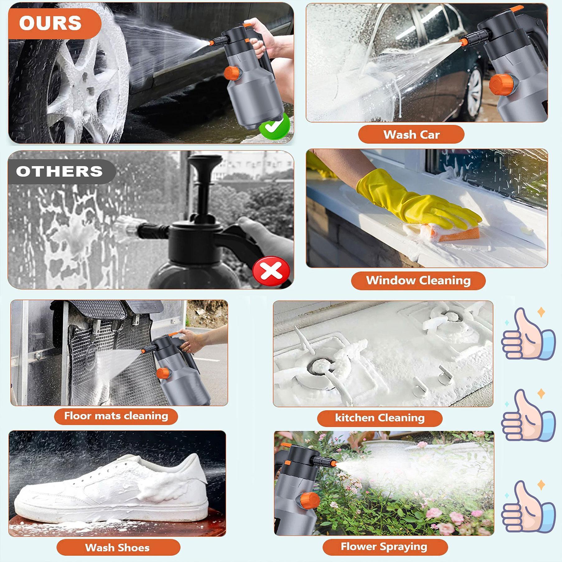 2L Electric Foam Gun with 70° Wide Spray Angle, Multi-Functional Large Capacity Battery for Car, Kitchen, Home Cleaning Foam Sprayer