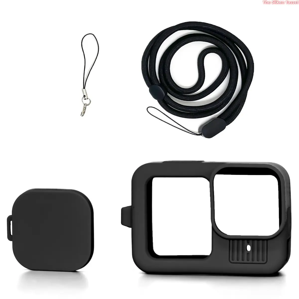 Soft Silicone Full Wrap Protective Case for GoPro Hero13 Black, Shockproof Frame Cover with Removable Lens Cap, Equipped with Adjustable Neck Lanyard & Anti-Lost Mini Hand Strap, Anti-Scratch Outdoor Camera Accessory Kit