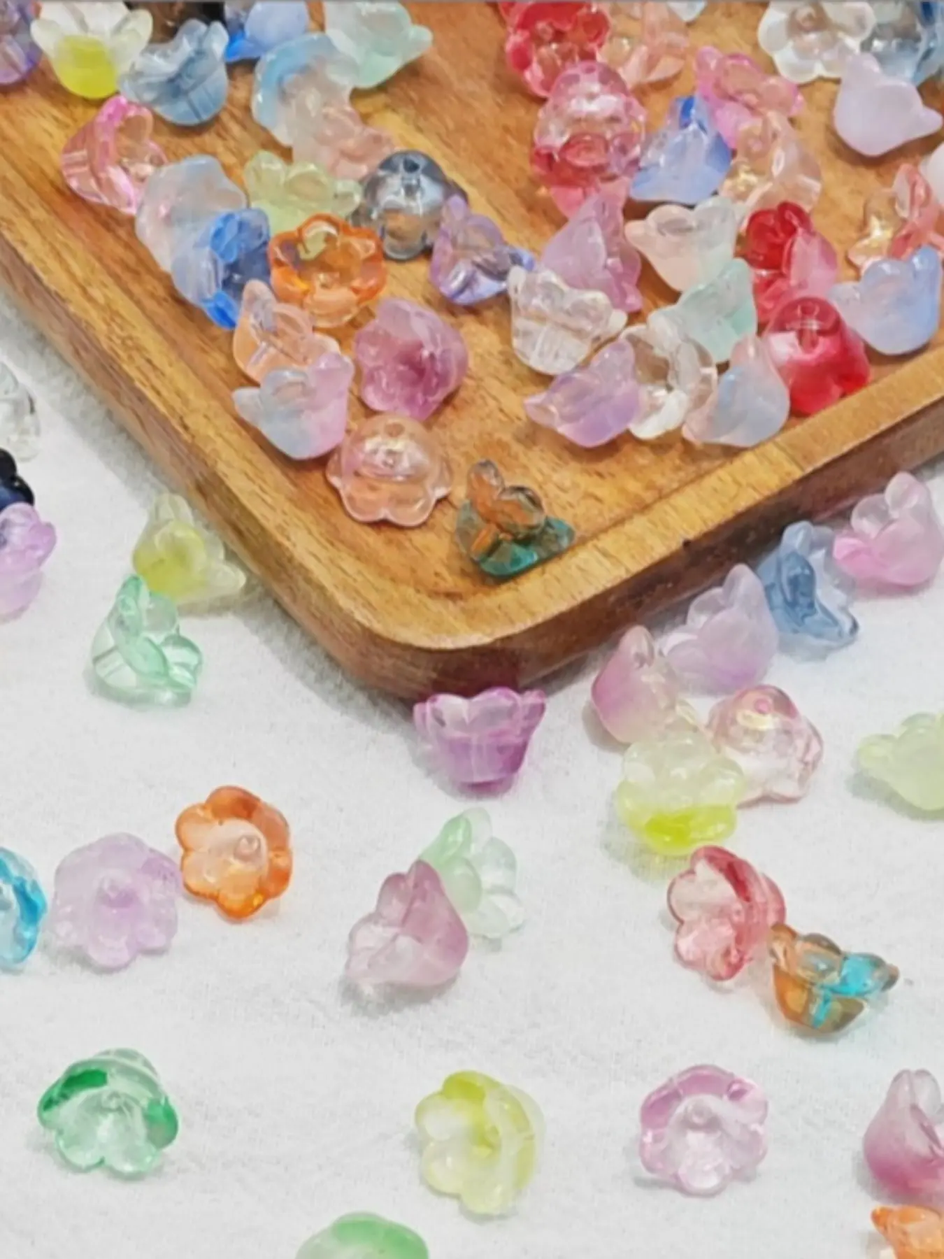 50pcs Glass Beads 7x12mm, Lily of the Valley Loose Beads, Wind Chime Flower Buds Bell, DIY Jewelry Making Supplies, Hairpin Bead Material