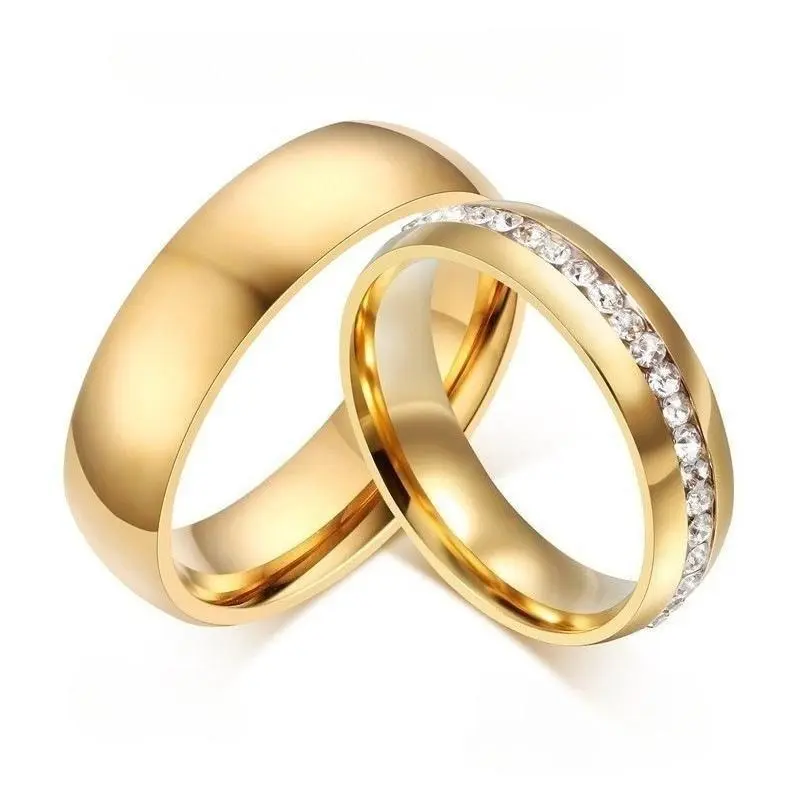 Unisex Multi-Size Classic Pair Artificial Crystal Couple Ring Set - Smooth Round Solid Band Jewelry Accessory for Wedding, Anniversary, Engagement Gift