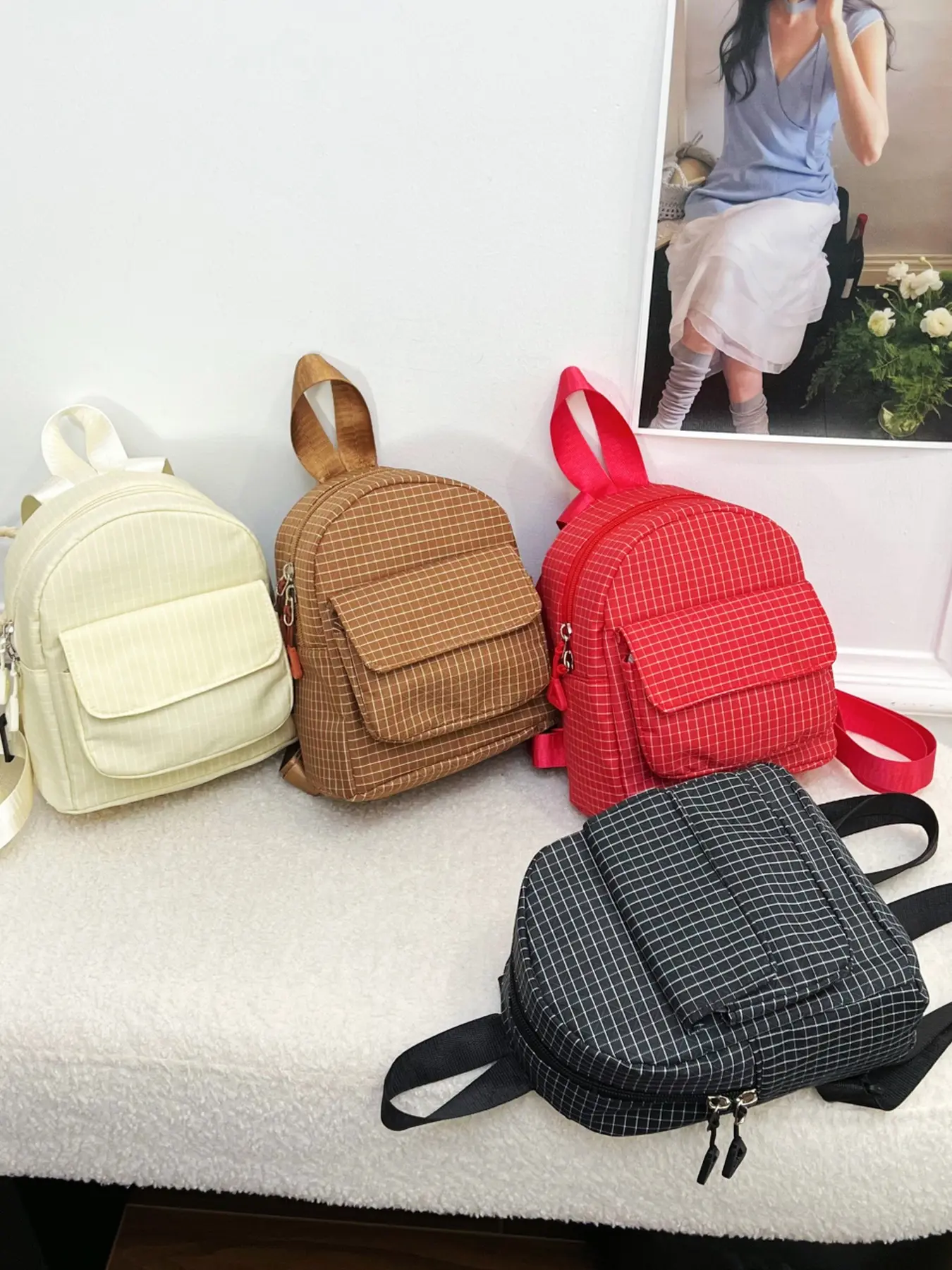 Soft Plush Mini Backpack for Women, Adjustable Strap, Multiple Compartments, Four Colors Available, Perfect for School and Daily Use