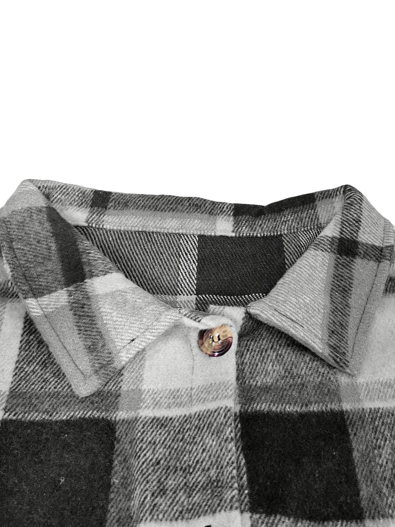 Women's Plaid Print Button Front Split Hem Overcoat Jackets, Casual Drop Shoulder Long Sleeve Collared Coat for Fall & Winter, Women's Clothing for Daily Wear