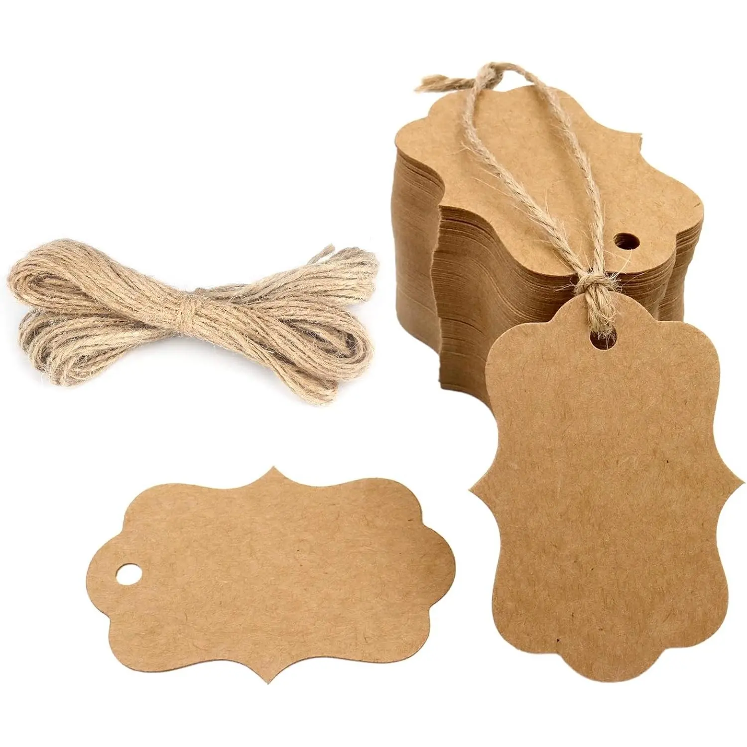 Blank Gift Tags with String, 100PCS Kraft Paper Hang Tags, 2.8x2 in Brown Hanging Price Tag, Wedding Favors Tag for Gift Wrapping, DIY Arts & Crafts, Christmas, Merchandise
