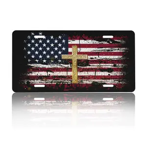 U.S. flag license plate,Long-term use, Car Decor- 12x6 In front license plate, – Made in USA, Car Truck Tag Humor Trucks & Cars, 4 Pre-Drilled Holes,Easy Installation,Perfect Gift Ideas