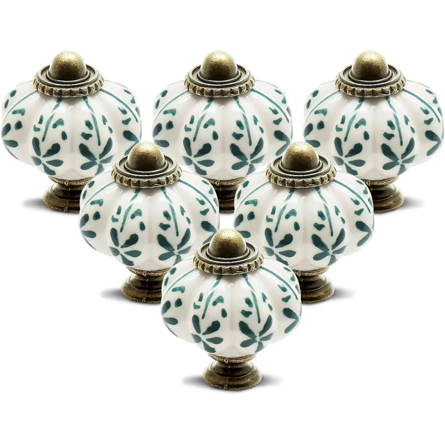 12pcs Vintage Ivory Pumpkin Cabinet Knobs with Leaf Pattern, Ceramic Drawer Door Knobs Pulls Handles, Mounting Screws IncludedGift