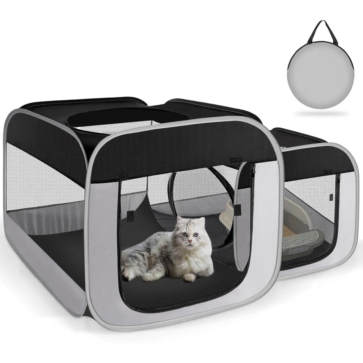 Large Cat Playpen with Separate Areas,Outdoo&Indoor Cat Enclosures,Portable Pet Playpen for Indoor Cats,Puppy and Small Animals, Dog Playpen with Carrybag