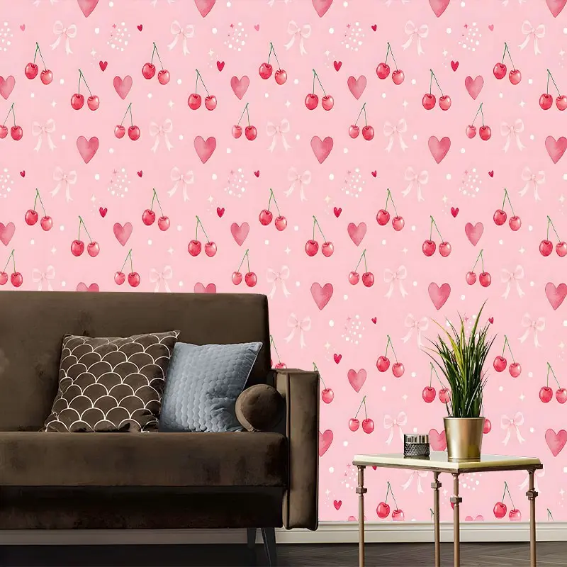 Kawaii Coquette Cherry Peel and Stick Decorative Wallpaper, Removable Self Adhesive Contact Paper for Bedroom, Dorm, Interior Wall, Aesthetic Wall Decor Roll, Perfect Coquette Gift for Girls & Home Decor Lovers