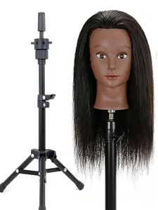 Human Model Head with Tripod, 100% Real Hair, Beauty Doll Head, Adjustable Tripod, Ideal for Hairstylists, Hair Design Tools, Mannequin Head