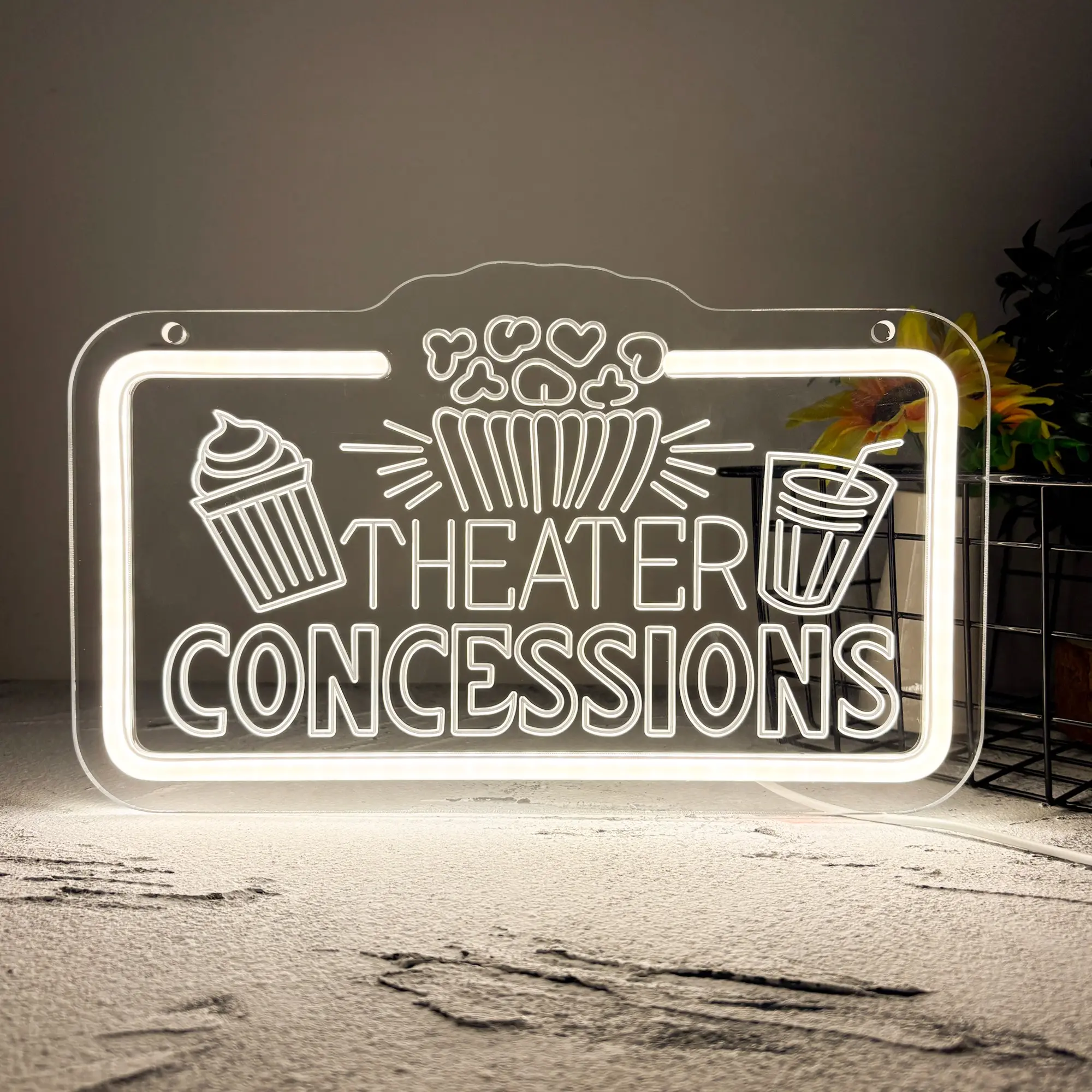 Theater Concessions Neon Sign, Movie Night Neon Light Popcorn Machine LED Sign USB Powered, Home Decor Lighting, for Home Cinema Media Room Basement Man Cave Arcade Parlor(11.8 * 7 In)